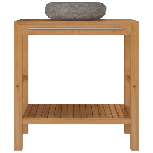 Baderomshylle heltre teak med vask marmor svart