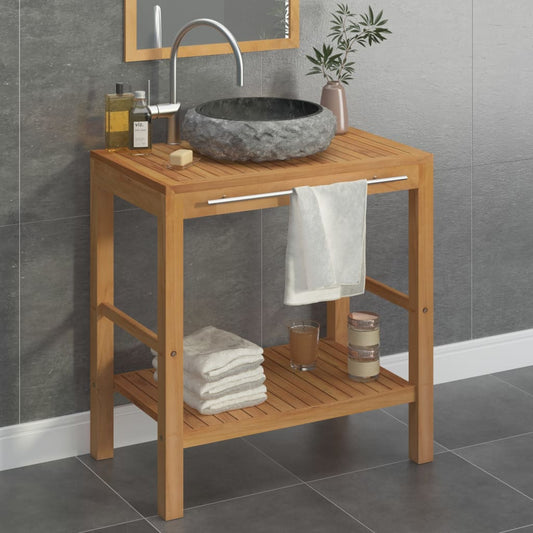 Baderomshylle heltre teak med vask marmor svart
