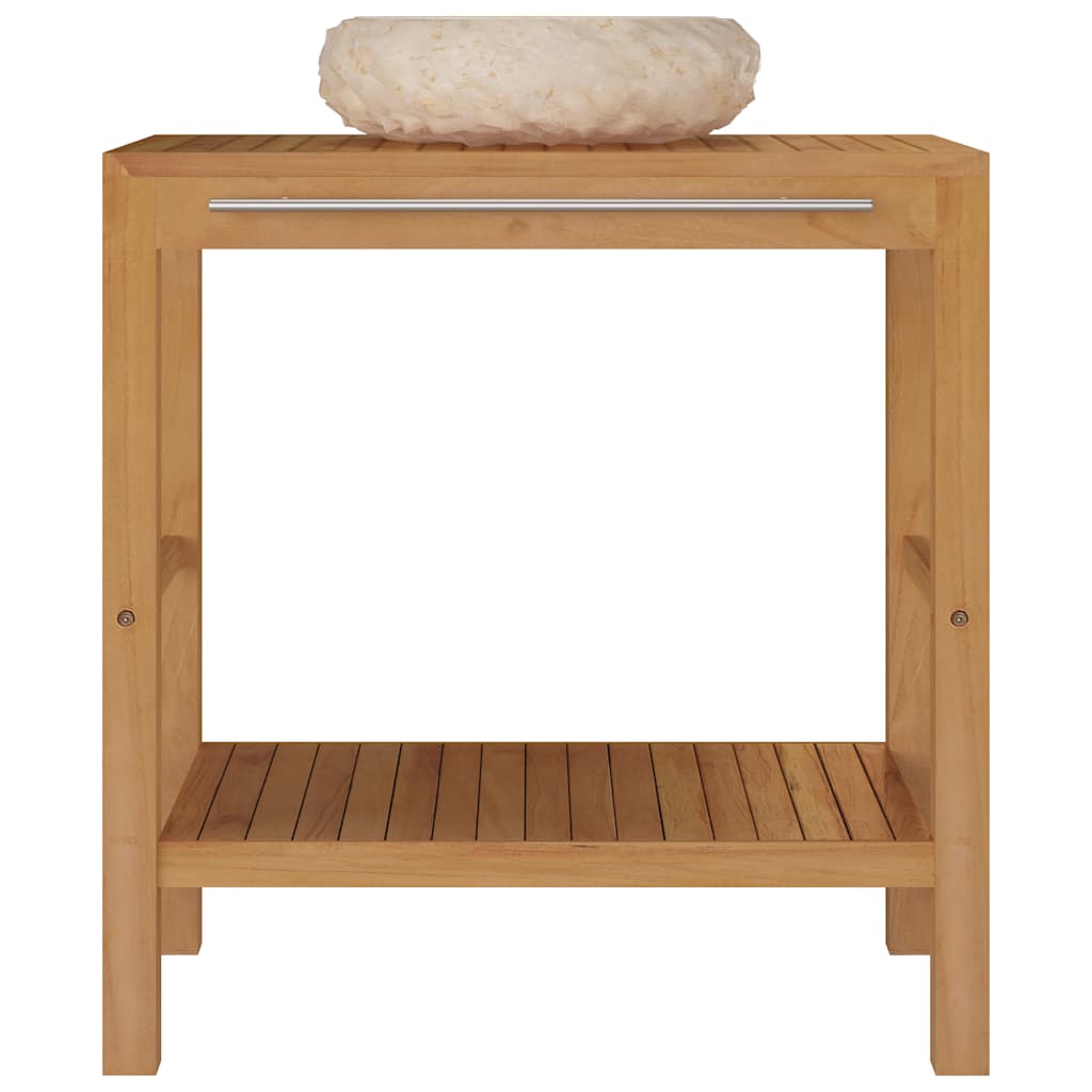 Baderomshylle heltre teak med vask marmor kremhvit