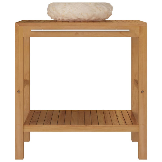 Baderomshylle heltre teak med vask marmor kremhvit