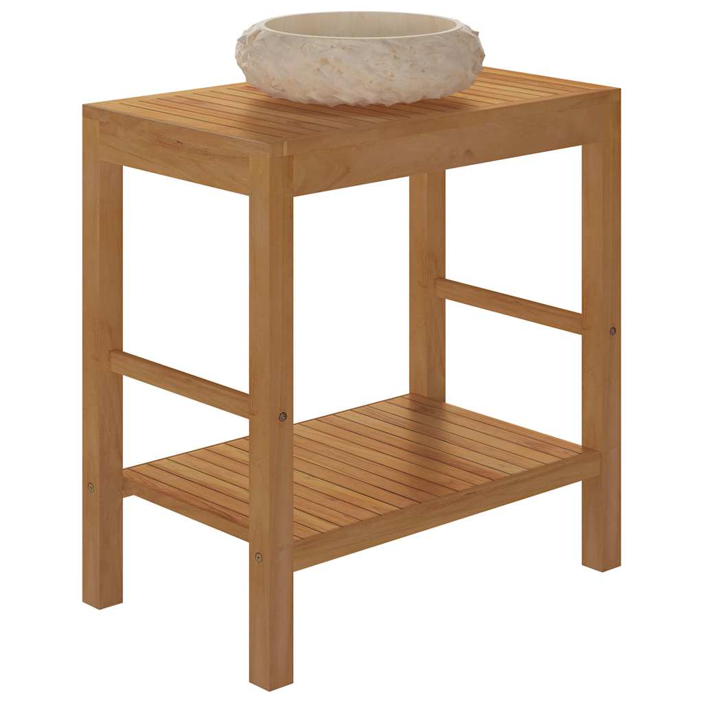 Baderomshylle heltre teak med vask marmor kremhvit