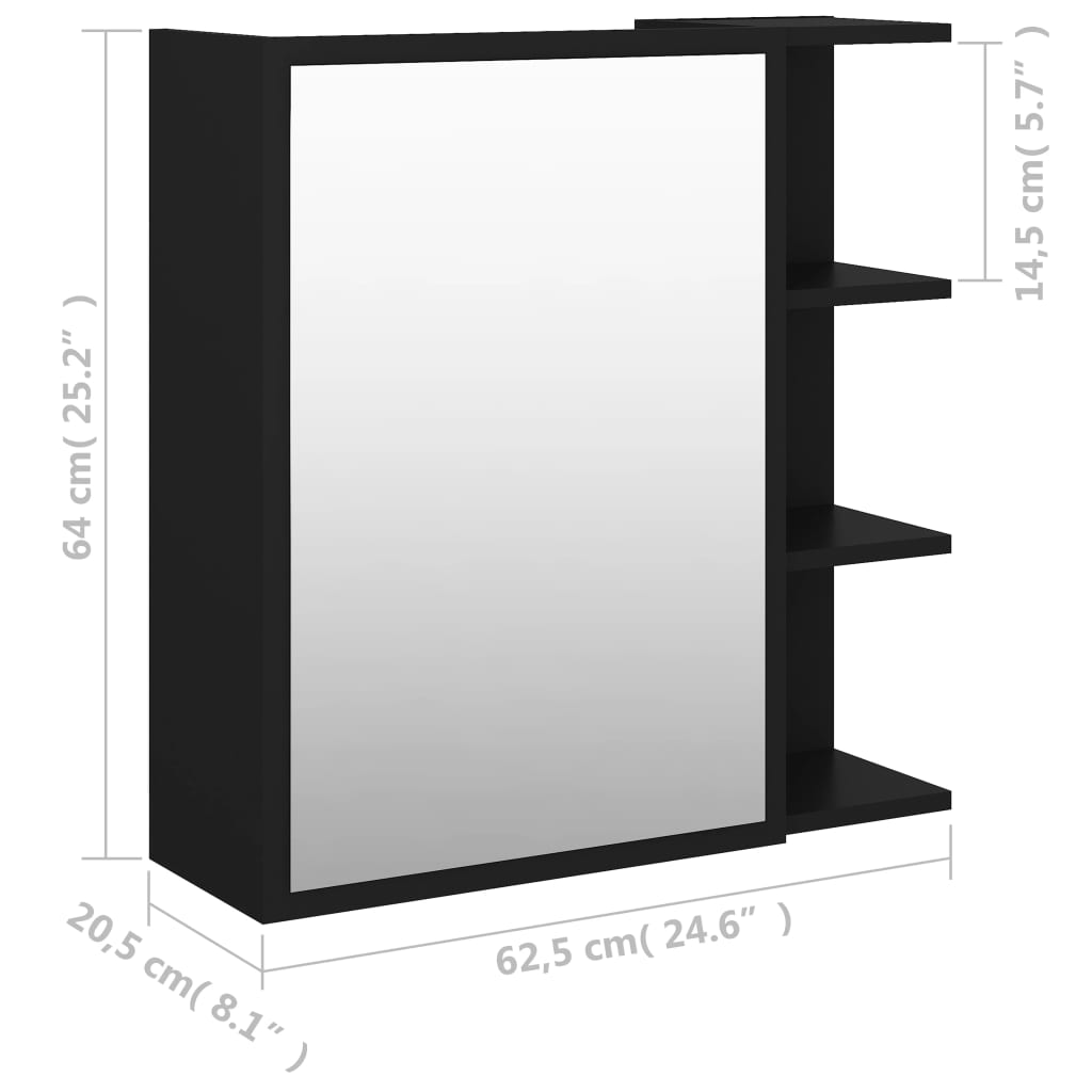 Speilskap til baderom svart 62,5x20,5x64 cm konstruert tre