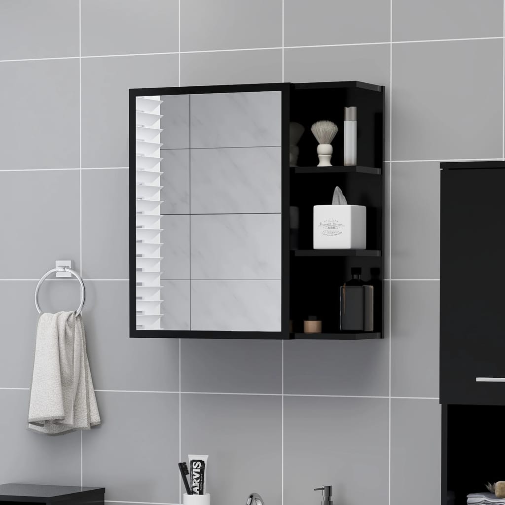 Speilskap til baderom svart 62,5x20,5x64 cm konstruert tre