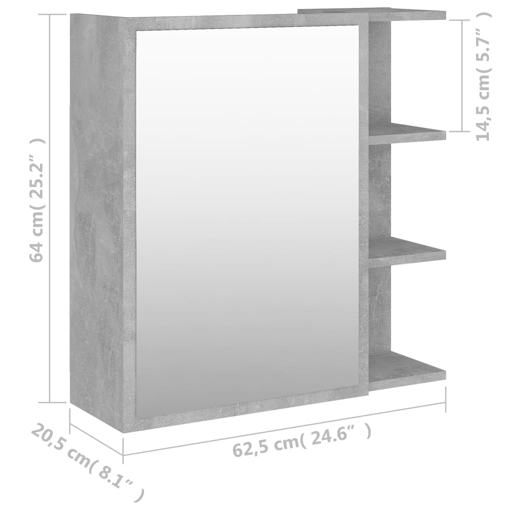 Speilskap til baderom betonggrå 62,5x20,5x64 cm konstruert tre
