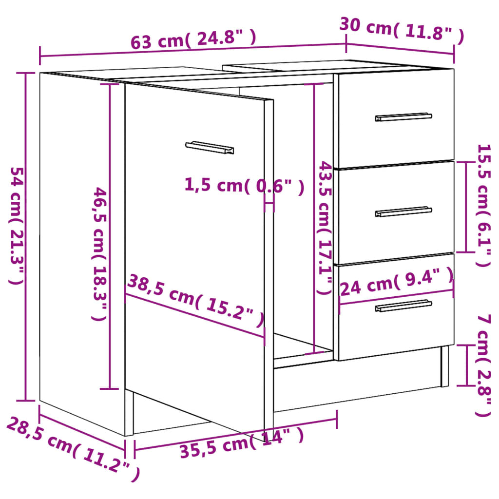 Servantskap hvit 63x30x54 cm sponplate