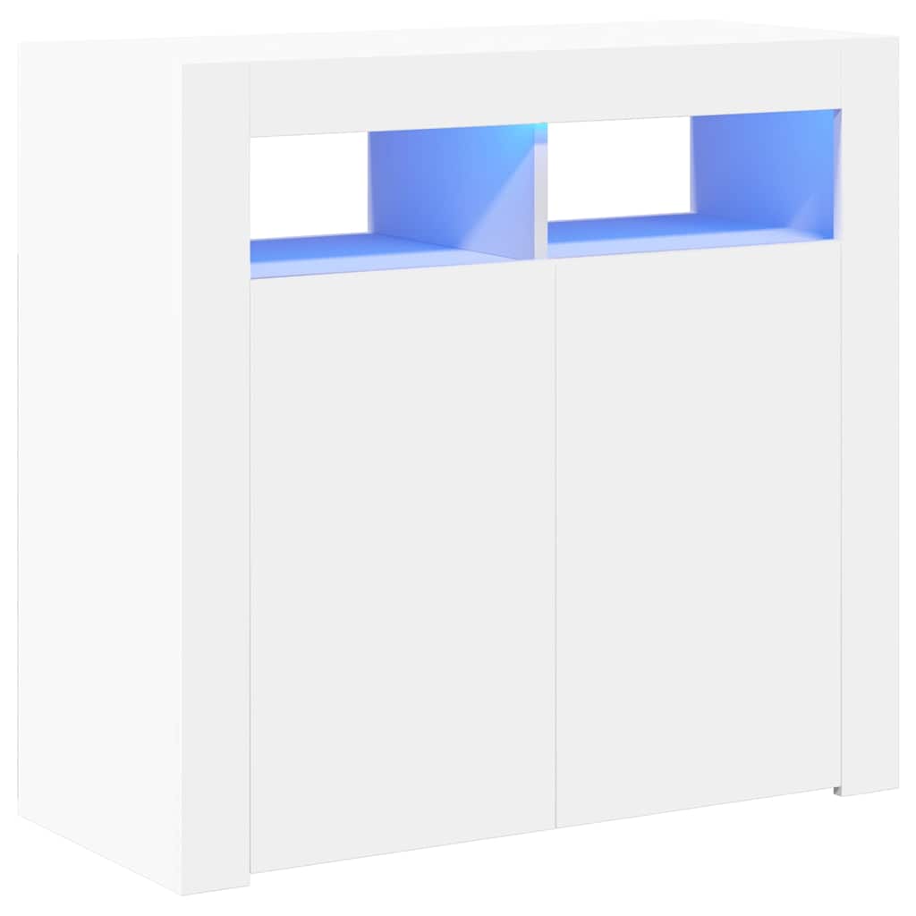 Skjenk med LED-lys hvit 80x35x75 cm