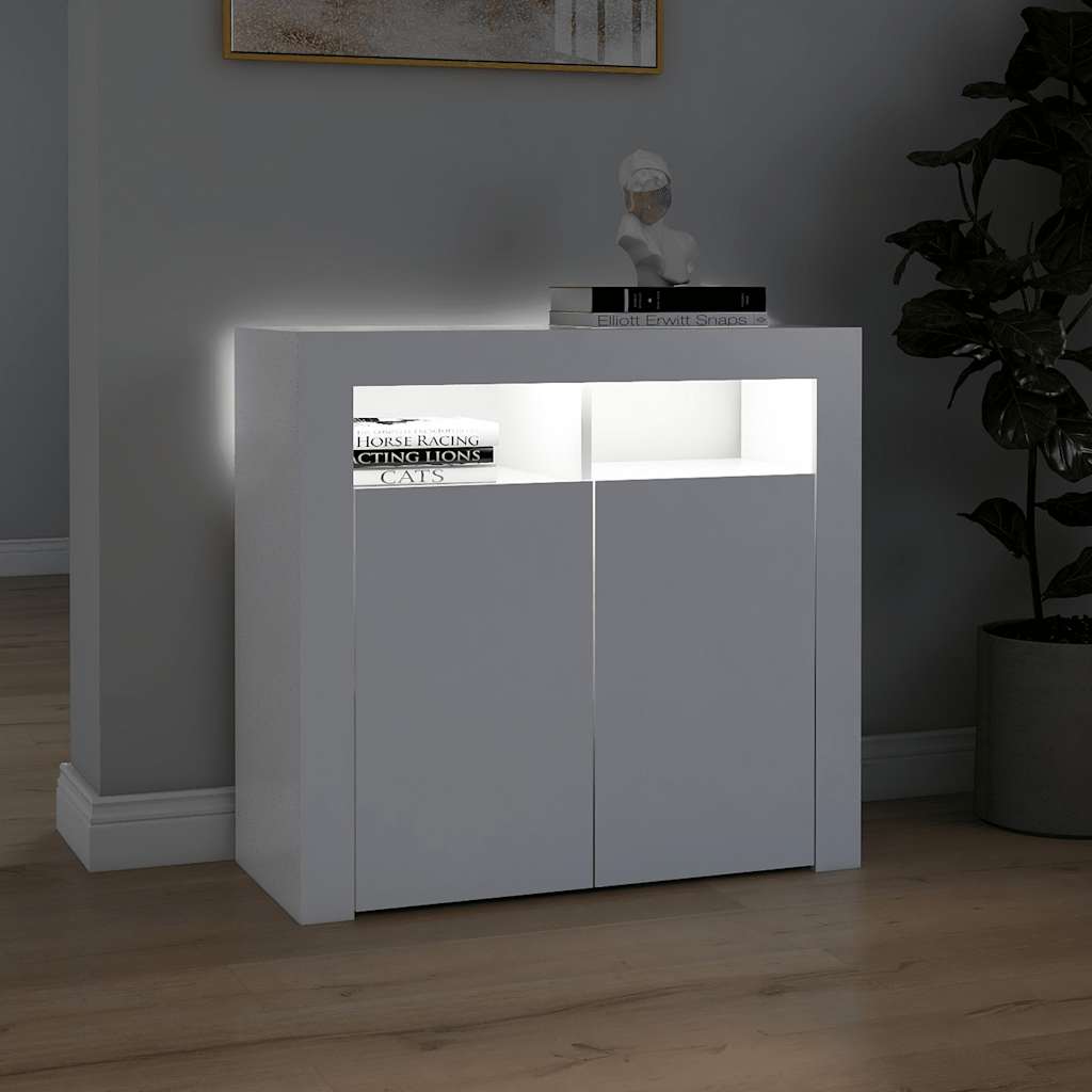 Skjenk med LED-lys hvit 80x35x75 cm