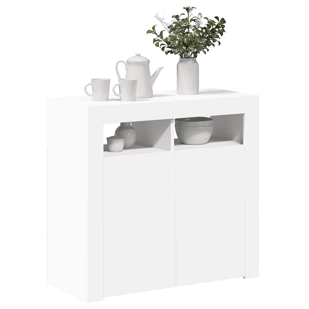 Skjenk med LED-lys hvit 80x35x75 cm