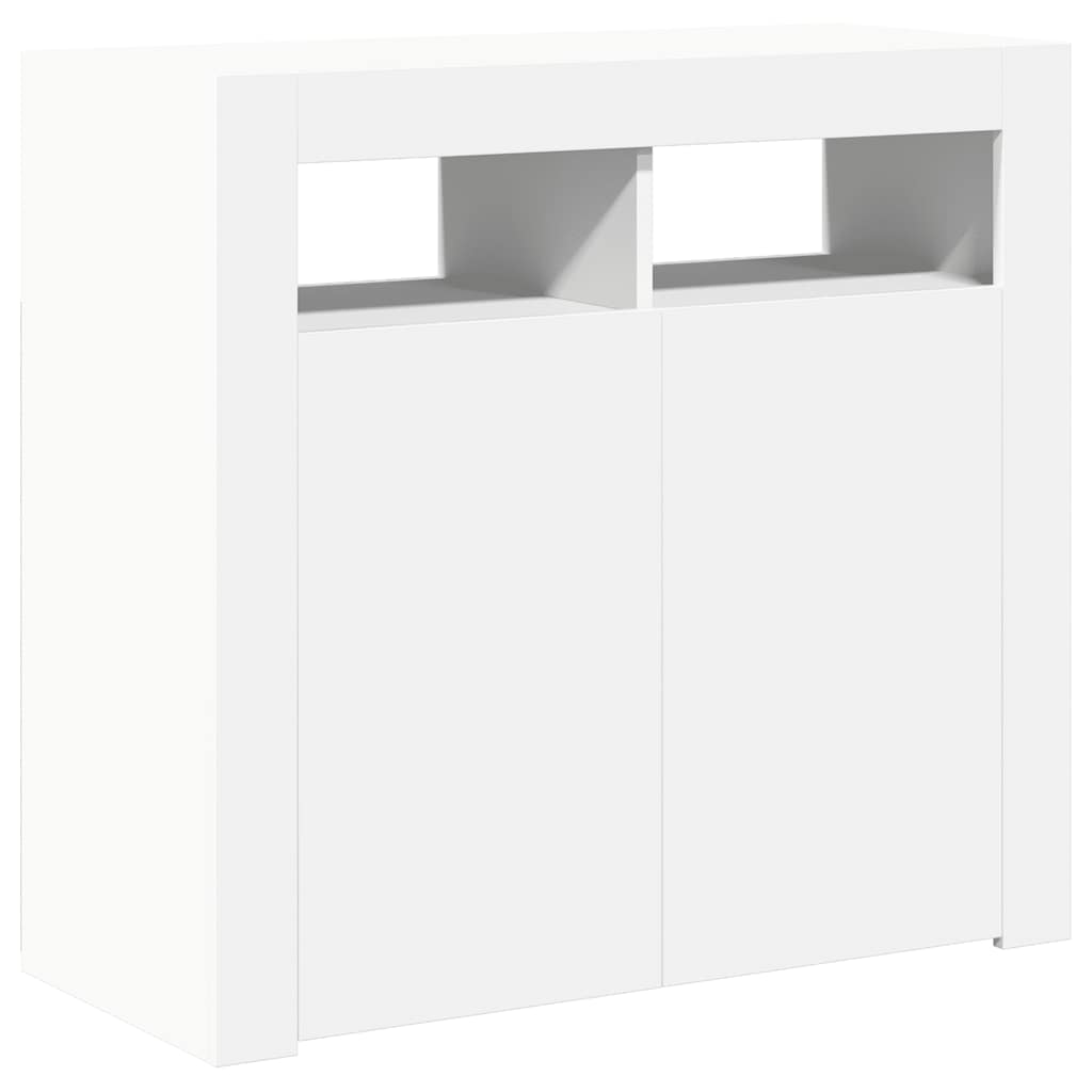 Skjenk med LED-lys hvit 80x35x75 cm