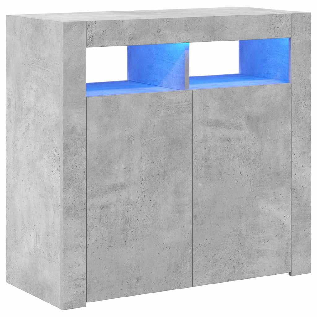Skjenk med LED-lys betonggrå 80x35x75 cm