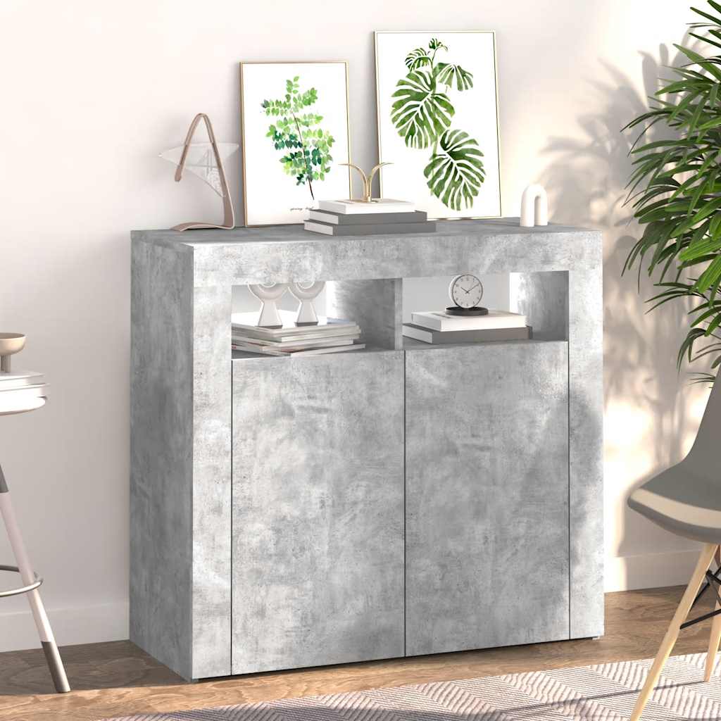 Skjenk med LED-lys betonggrå 80x35x75 cm