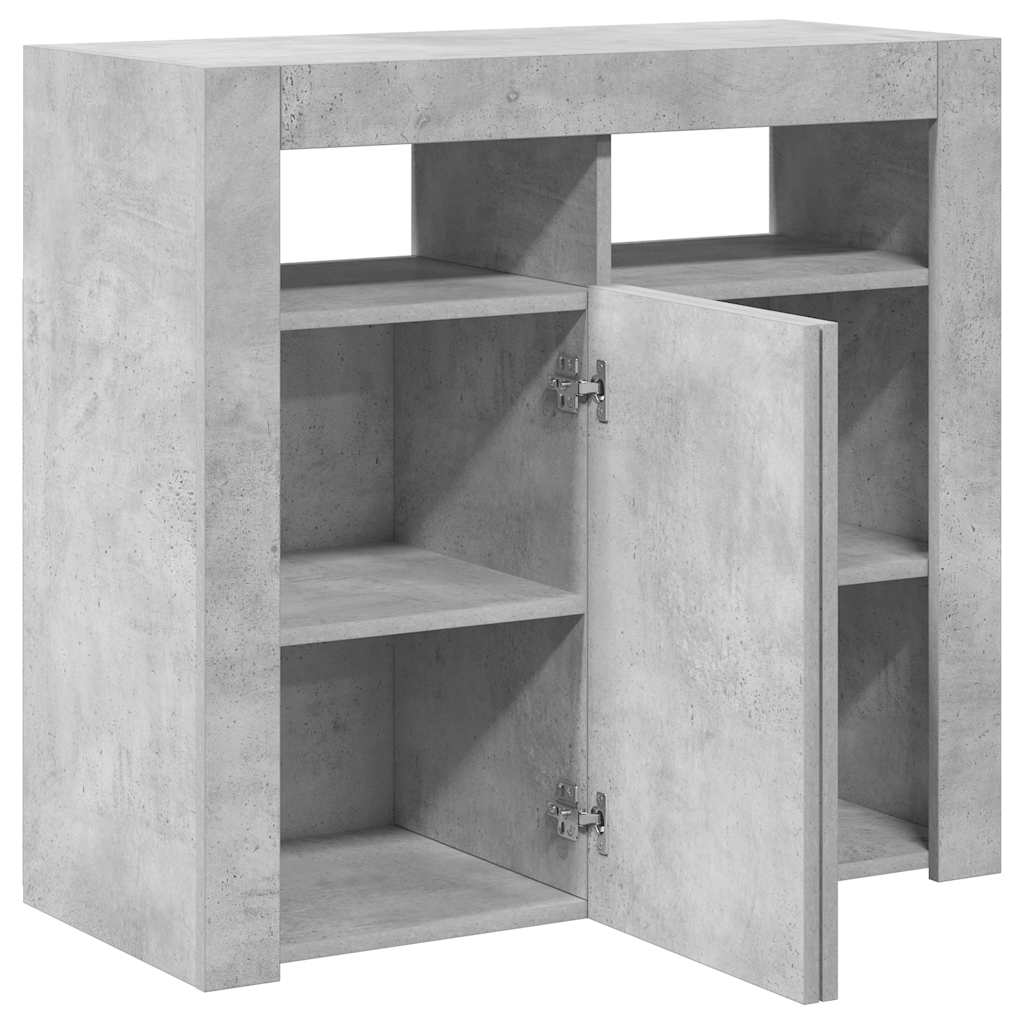 Skjenk med LED-lys betonggrå 80x35x75 cm