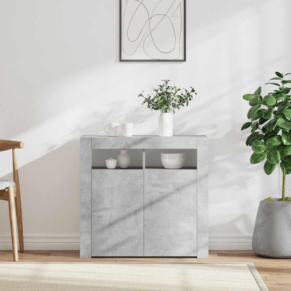 Skjenk med LED-lys betonggrå 80x35x75 cm