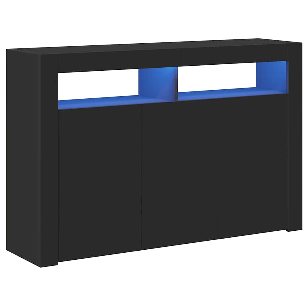 Skjenk med LED-lys svart 115,5x30x75 cm