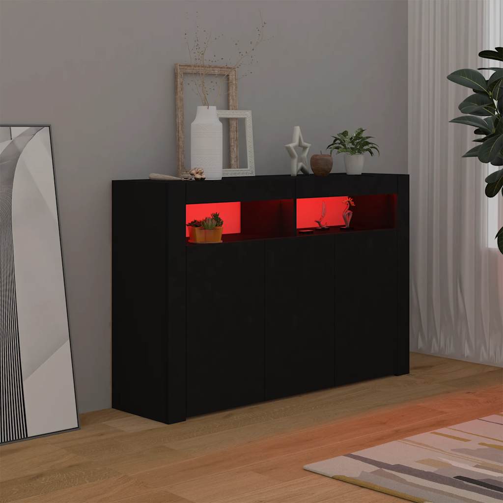 Skjenk med LED-lys svart 115,5x30x75 cm