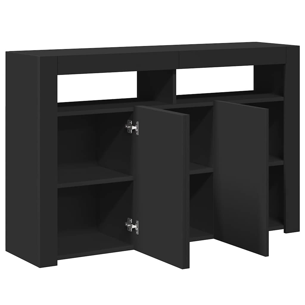 Skjenk med LED-lys svart 115,5x30x75 cm