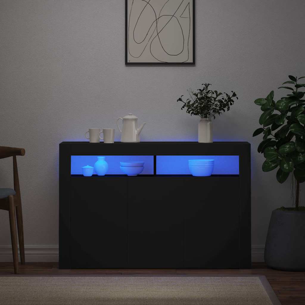 Skjenk med LED-lys svart 115,5x30x75 cm