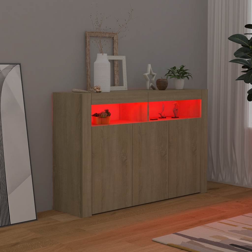 Skjenk med LED-lys sonoma eik 115,5x30x75 cm