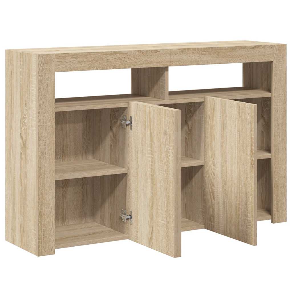 Skjenk med LED-lys sonoma eik 115,5x30x75 cm