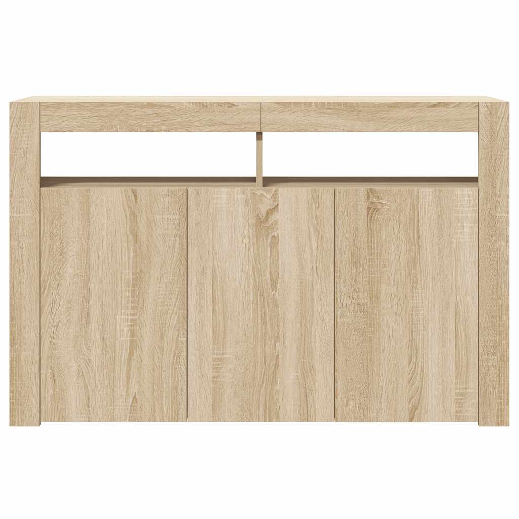 Skjenk med LED-lys sonoma eik 115,5x30x75 cm