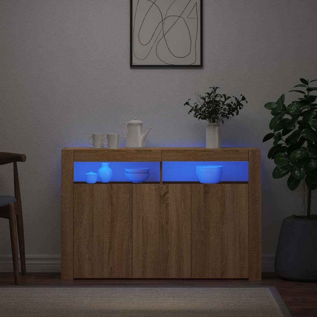 Skjenk med LED-lys sonoma eik 115,5x30x75 cm