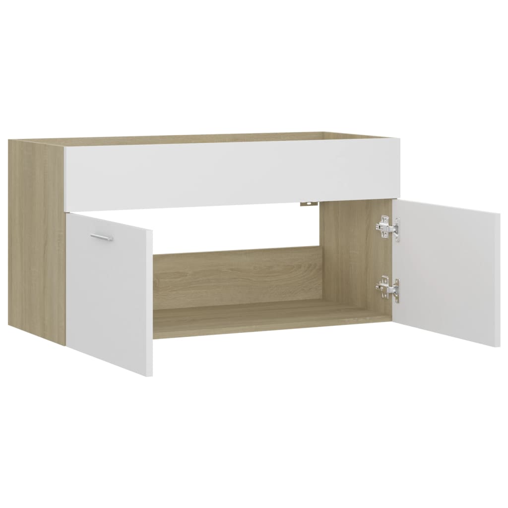 Servantskap hvit og sonoma eik 90x38,5x46 cm konstruert tre