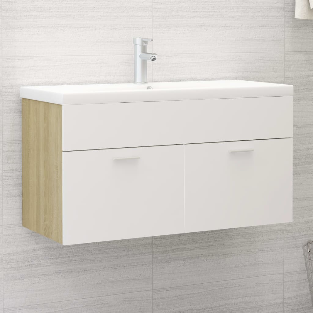 Servantskap hvit og sonoma eik 90x38,5x46 cm konstruert tre