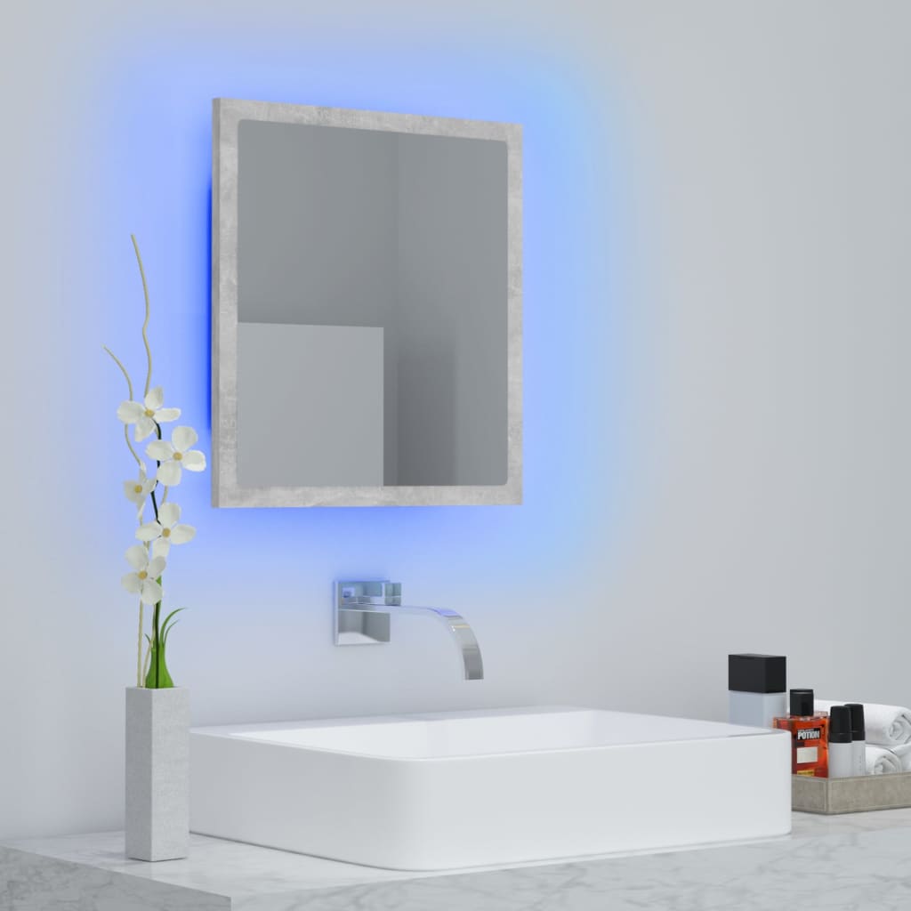 LED-badespeil betonggrå 40x8,5x37 cm akryl