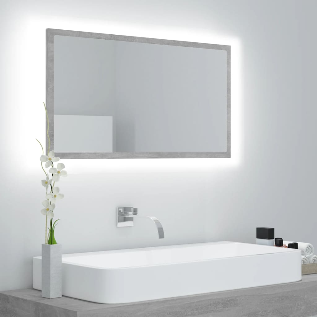 LED-badespeil betonggrå 80x8,5x37 cm akryl