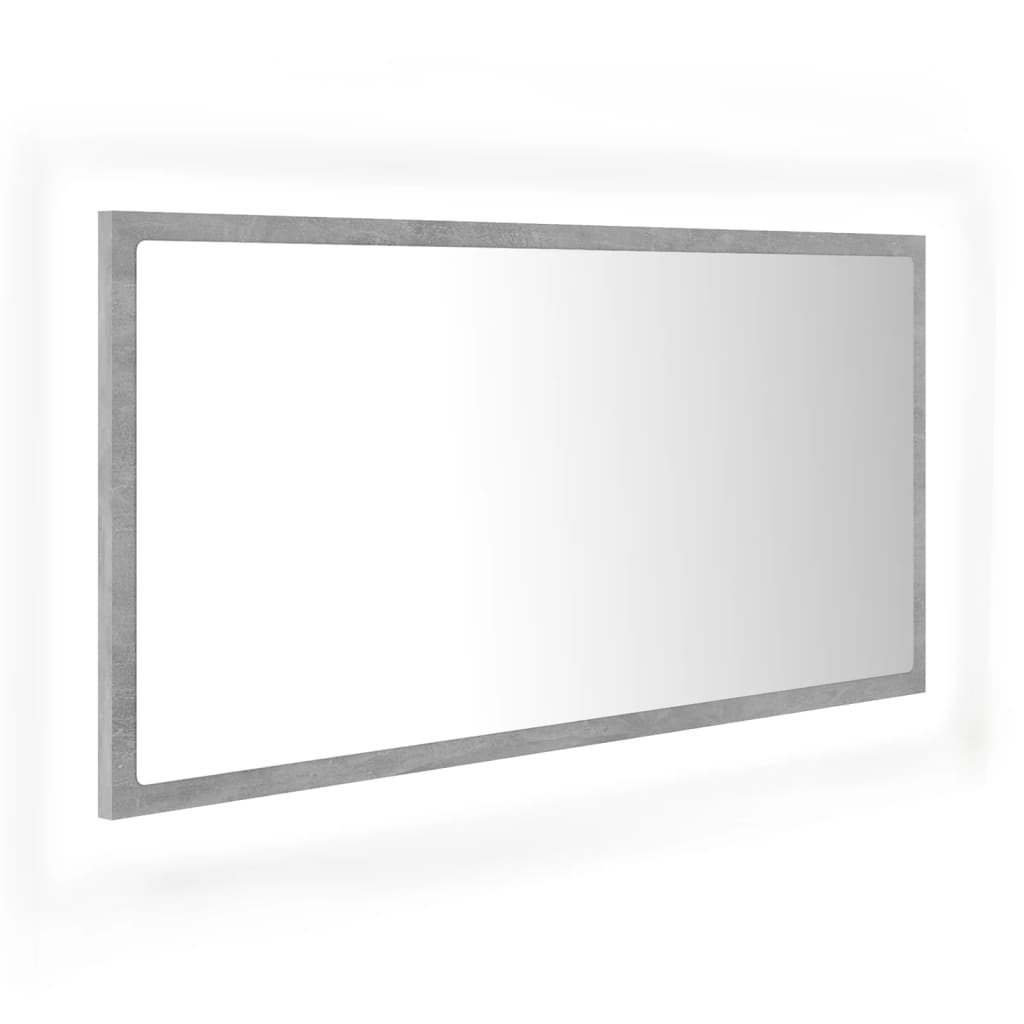 LED-badespeil betonggrå 90x8,5x37 cm akryl