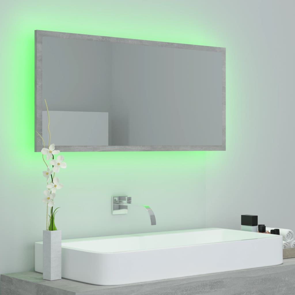 LED-badespeil betonggrå 90x8,5x37 cm akryl