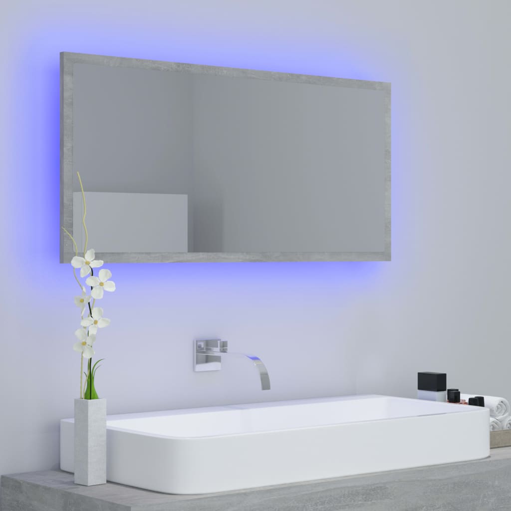 LED-badespeil betonggrå 90x8,5x37 cm akryl