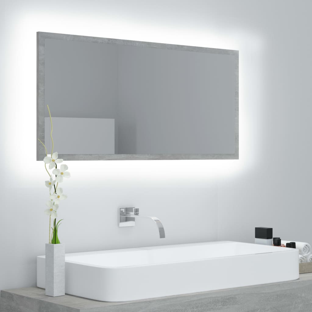 LED-badespeil betonggrå 90x8,5x37 cm akryl