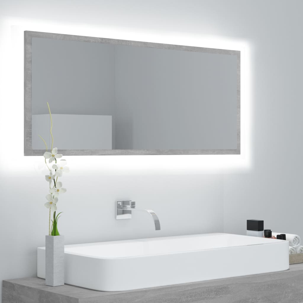 LED-badespeil betonggrå 100x8,5x37 cm akryl