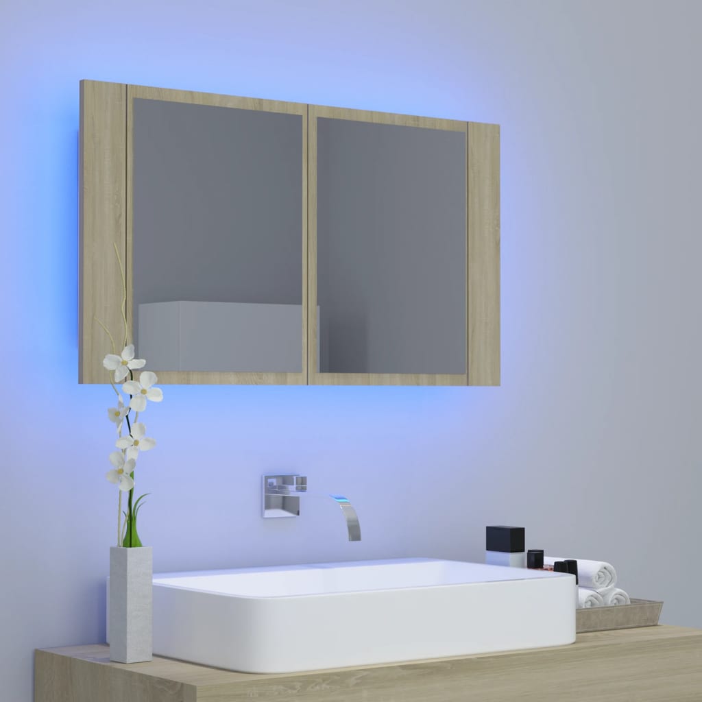 LED-speilskap sonoma eik 80x12x45 cm akryl