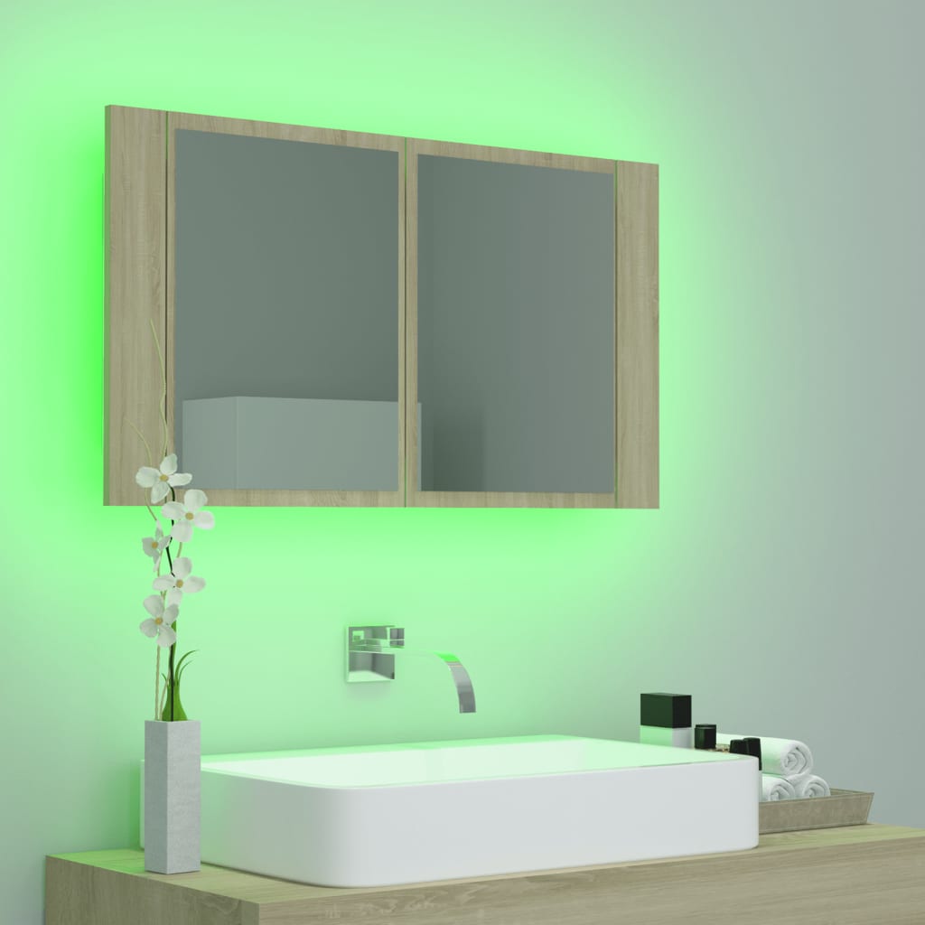 LED-speilskap sonoma eik 80x12x45 cm akryl