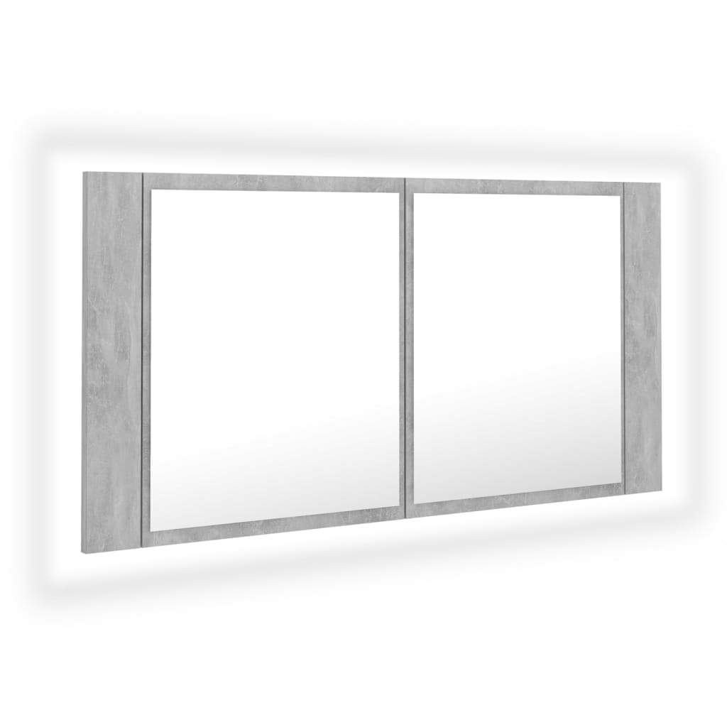 LED-speilskap betonggrå 90x12x45 cm akryl