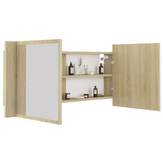 LED-speilskap til baderom sonoma eik 100x12x45 cm akryl