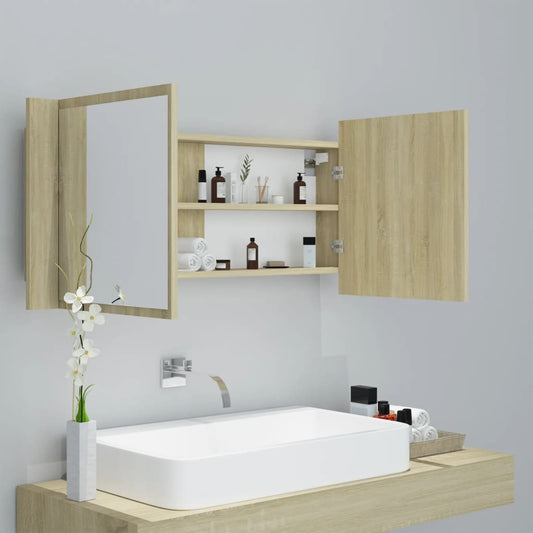 LED-speilskap til baderom sonoma eik 100x12x45 cm akryl