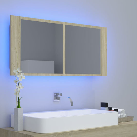 LED-speilskap til baderom sonoma eik 100x12x45 cm akryl