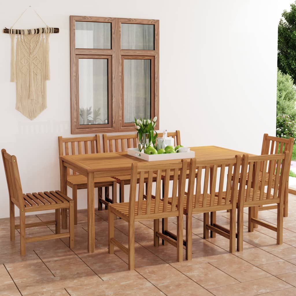 9-delers hagespisesett 180x90 cm heltre teak vidaXL