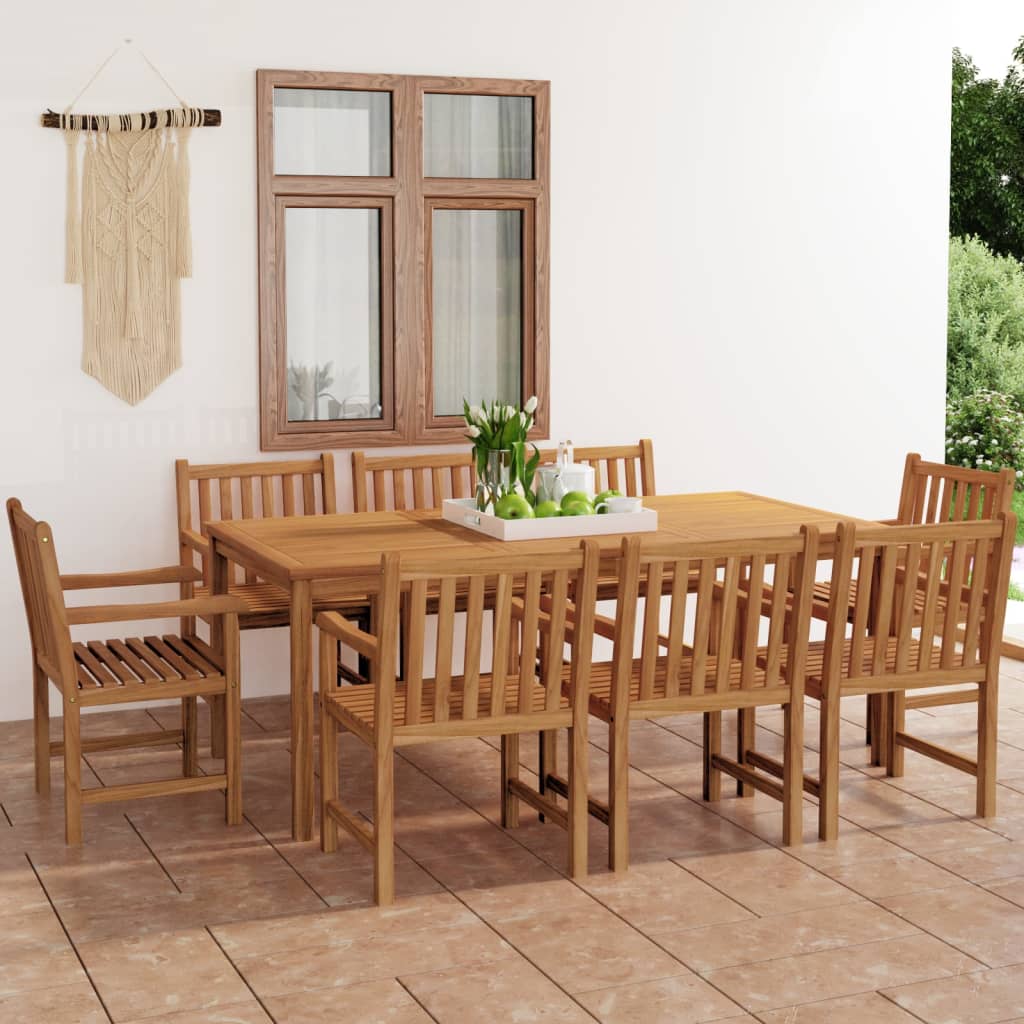 9-delers hagespisesett 200x100 cm heltre teak vidaXL