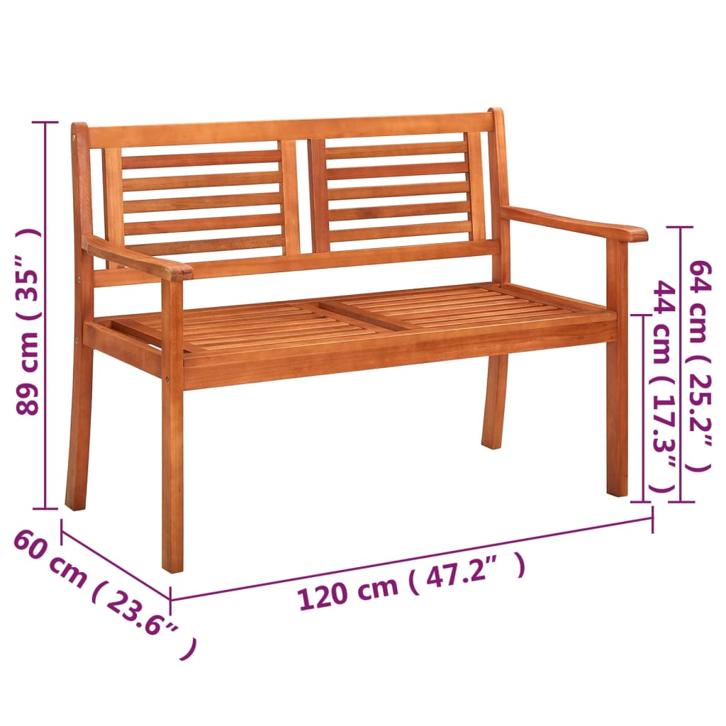 2-seters hagebenk med pute 120 cm heltre eukalyptus