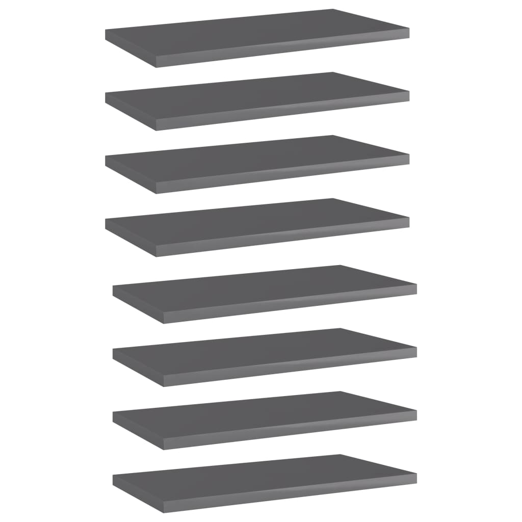 Hylleplater 8 stk høyglans grå 40x20x1,5 cm sponplate