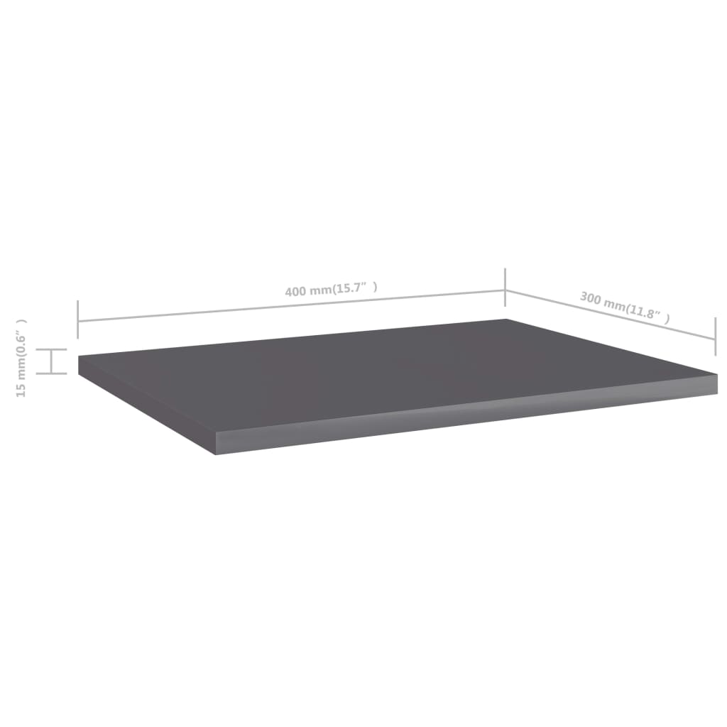 Hylleplater 4 stk høyglans grå 40x30x1,5 cm sponplate