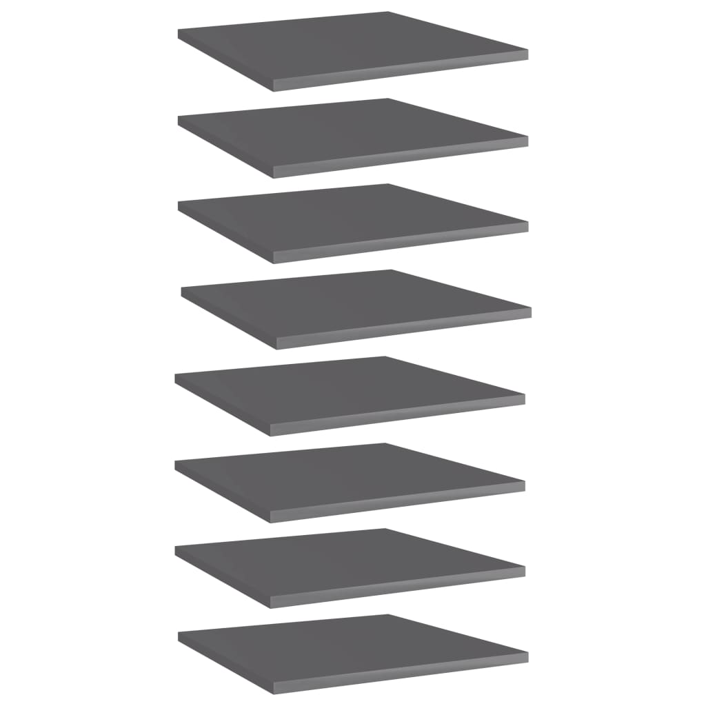 Hylleplater 8 stk høyglans grå 40x40x1,5 cm konstruert tre