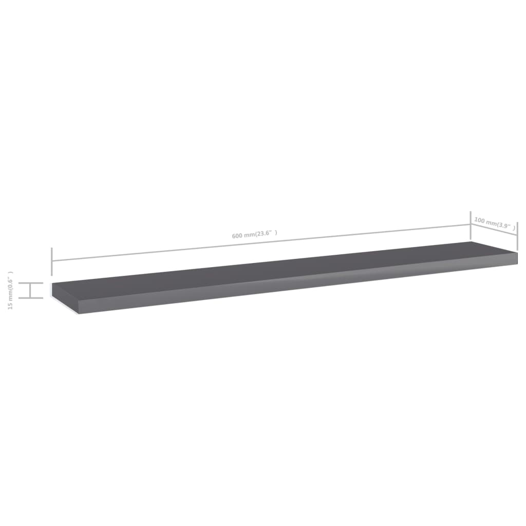 Hylleplater 4 stk høyglans grå 60x10x1,5 cm sponplate