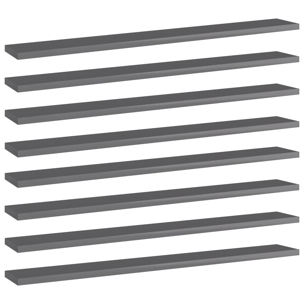 Hylleplater 8 stk høyglans grå 80x10x1,5 cm sponplate