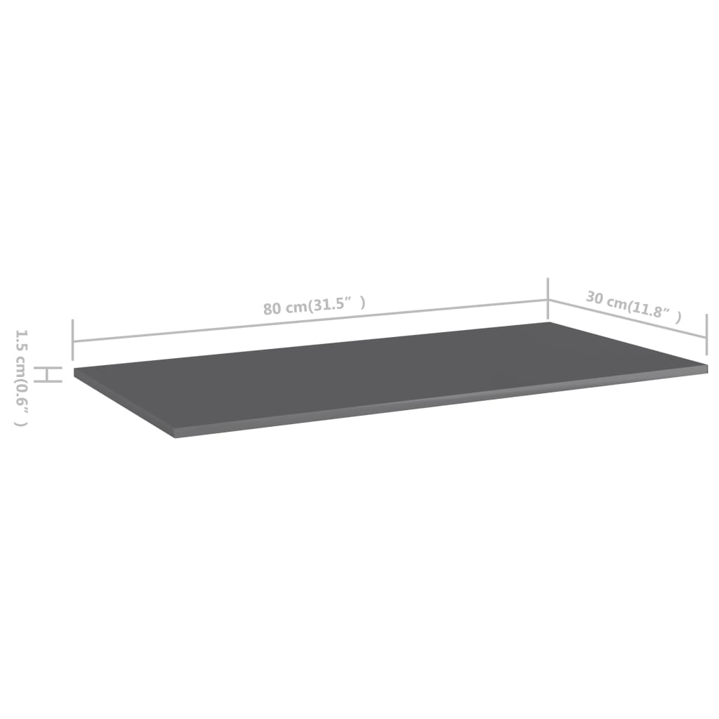 Hylleplater 8 stk høyglans grå 80x30x1,5 cm sponplate