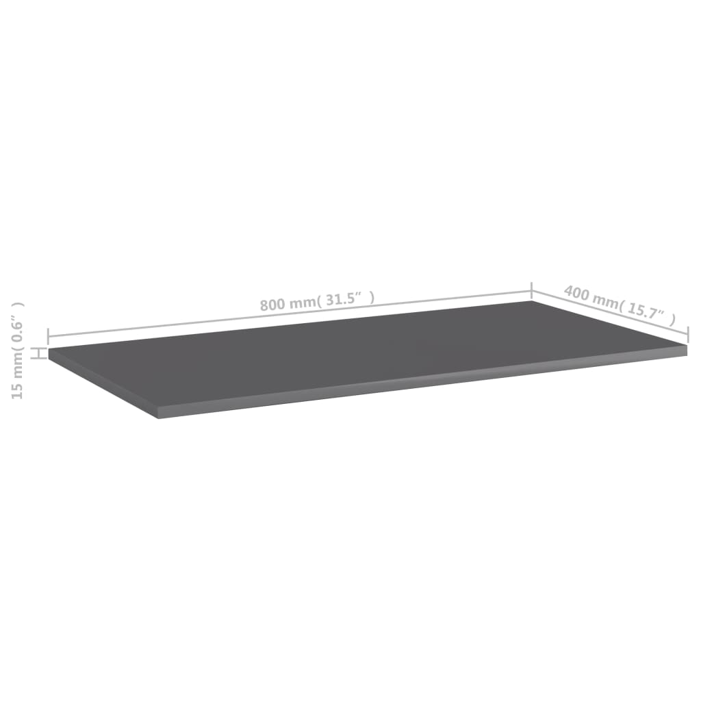Hylleplater 8 stk høyglans grå 80x40x1,5 cm sponplate